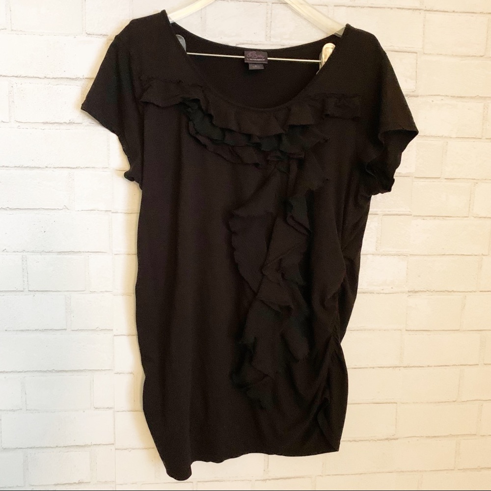 Motherhood Maternity Black Ruffled Ruched Top L - Picture 7 of 11